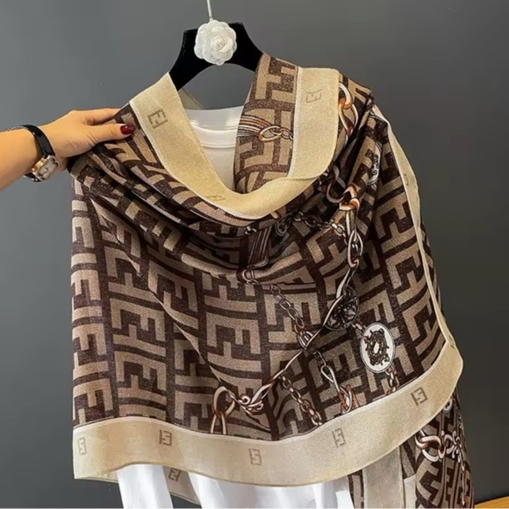 NWT Luxurious Brown and Cream Geometric Scarf